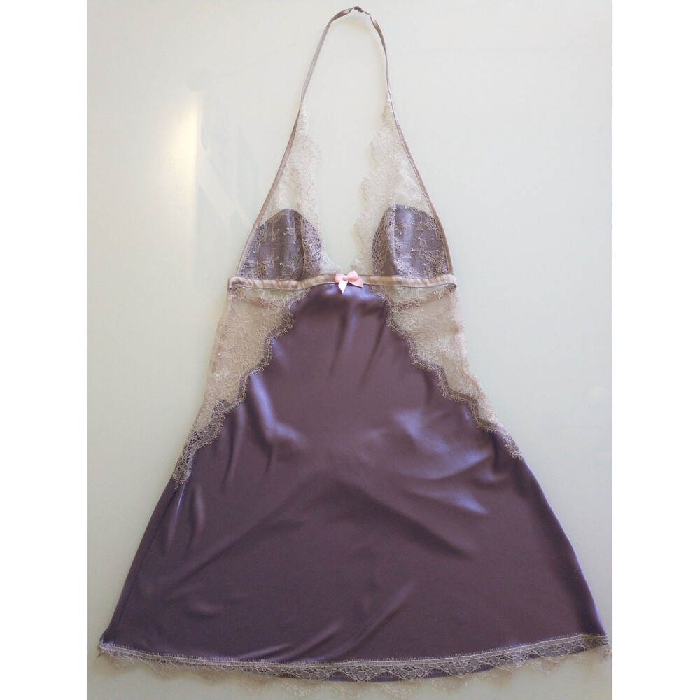 Victoria's Secret Lavender Lace Halter Mini Slip Open Back A-Line Sz S